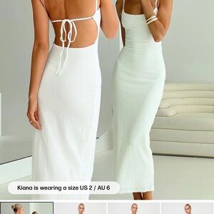 Princess Polly Elestria White Ribbed Backless Maxi Dress with Tie